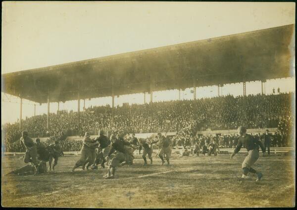 Black and white photograph of an LSU Tigers football game, circa 1915.