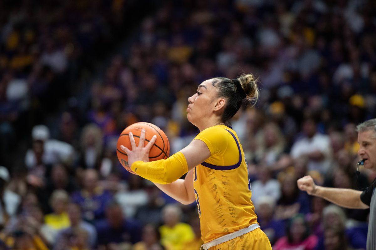 LSU women's basketball junior guard Last-Tear Poa (13) passes Sunday, March 3, 2024, during LSU&#8217;s 77-56 win against Kentucky at the Pete Maravich Assembly Center in Baton Rouge, La.