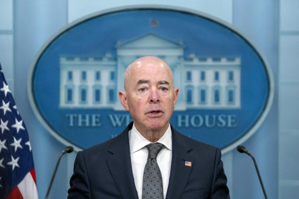 Homeland Security Secretary Alejandro Mayorkas speaks Tuesday, October. 1, 2024, during a briefing at the White House in Washington.