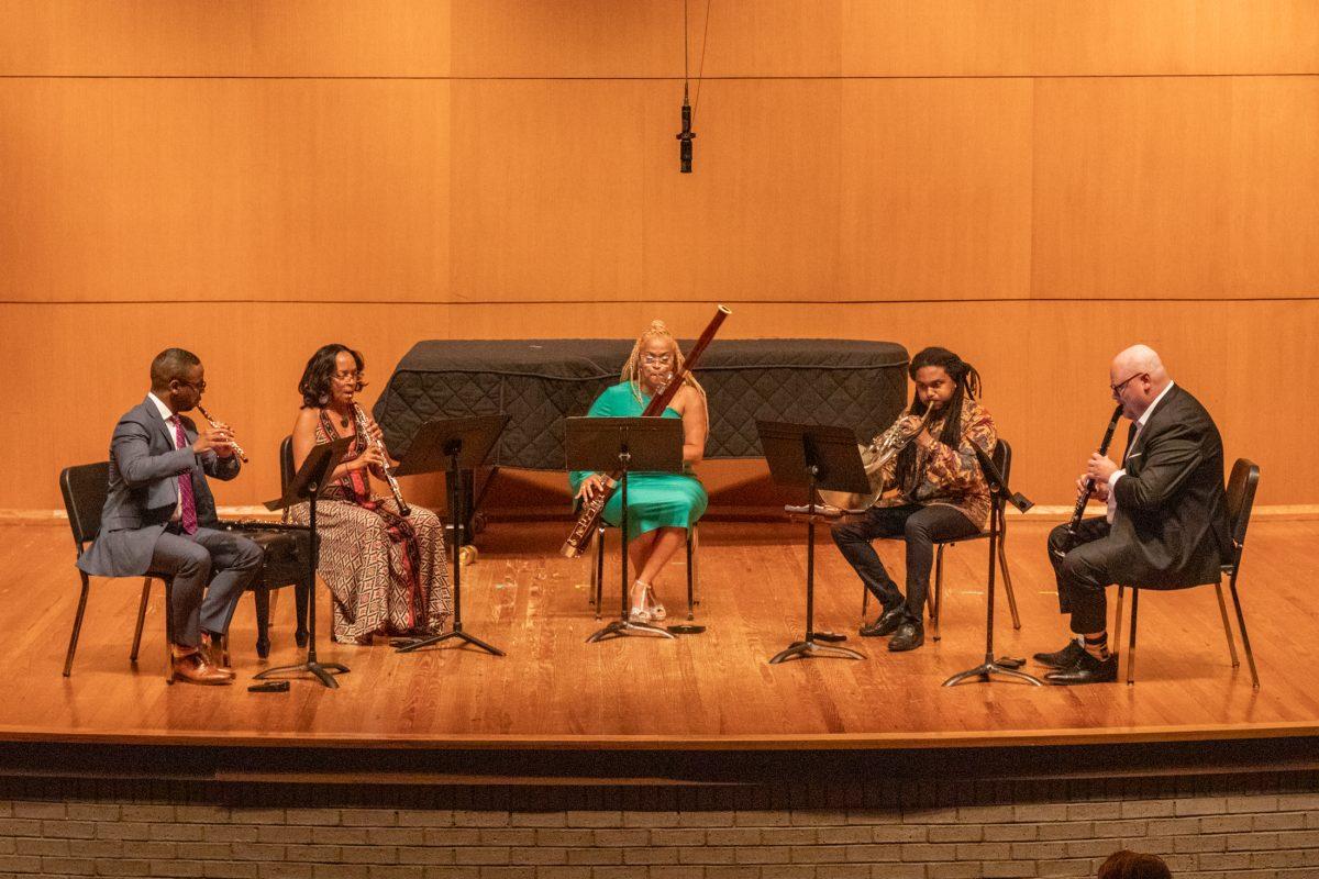 The Imani Winds Quintet plays Quintet No. 2 by Jean Franciax Tuesday, Oct. 1st, 2024, in the LSU School of Music theater.