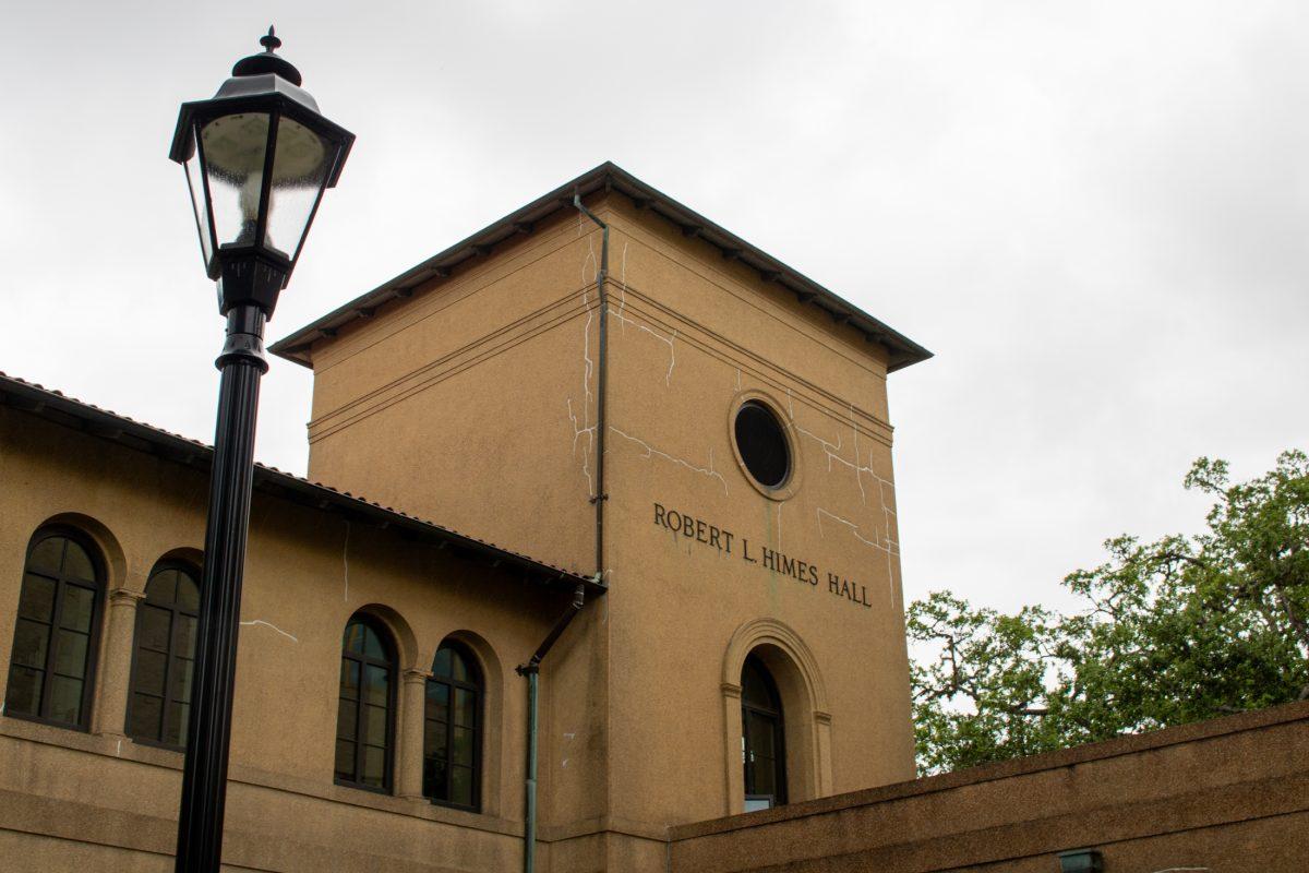 A light pole sits outside of Robert L Himes hall on Tuesday, April 2, 2024, on LSU's campus.