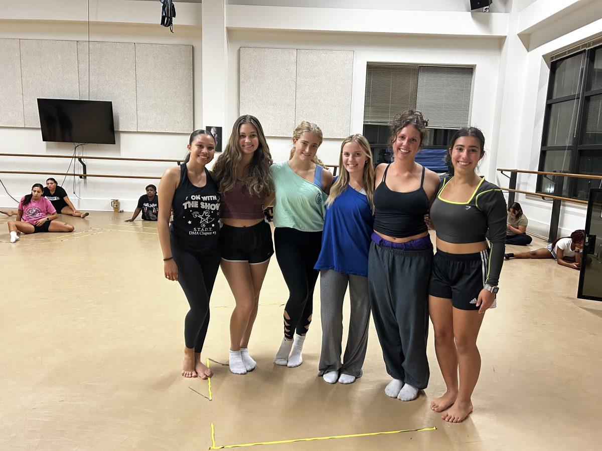 The LSU Dance Ambassador Administration at one of their practices. From left to right: Angelique Francois (PR chair), Victoria Poff (secretary), Abby Rase (treasurer), Jackie Caldwell (social media chair), Ava Heath (vice president) and Cecilia Johnson (president).