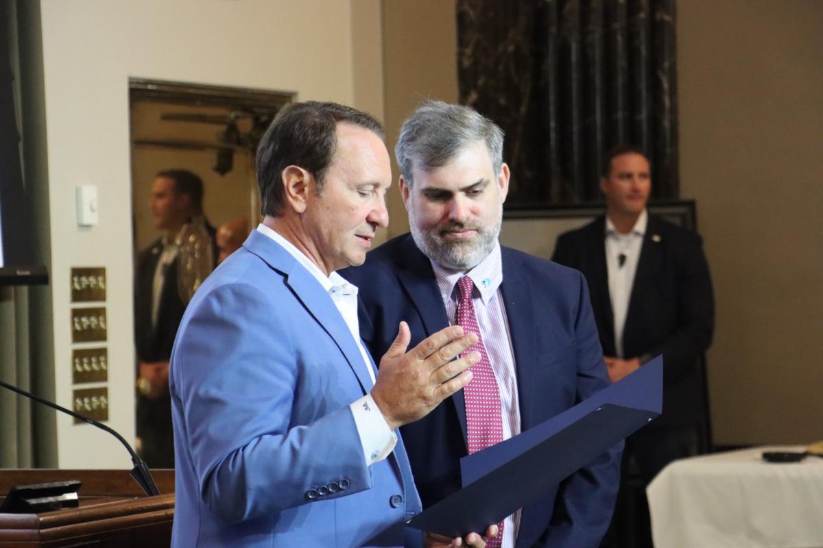 Gov. Jeff Landry honors hurricane hero Miles Crawford.