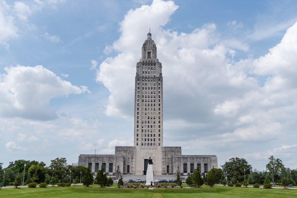 Clouds move past the Capitol Building Thursday, April 25, 2024, in Baton Rouge, La.