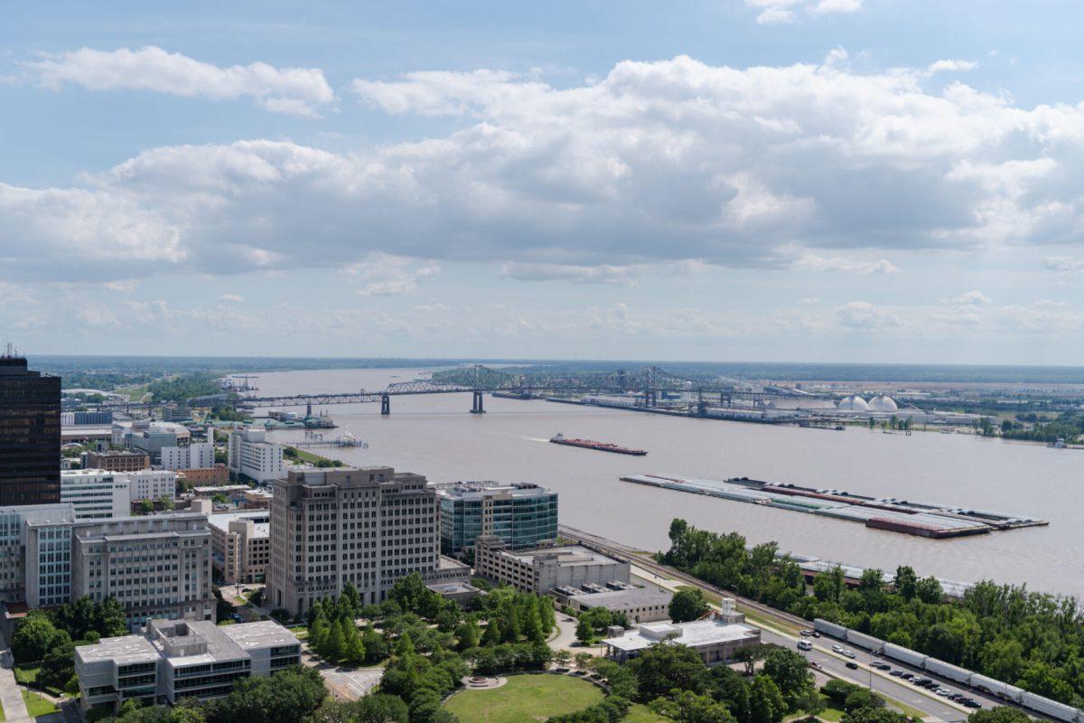 The Mississippi River bridge spans the river Thursday, April 25, 2024, in Baton Rouge, La.