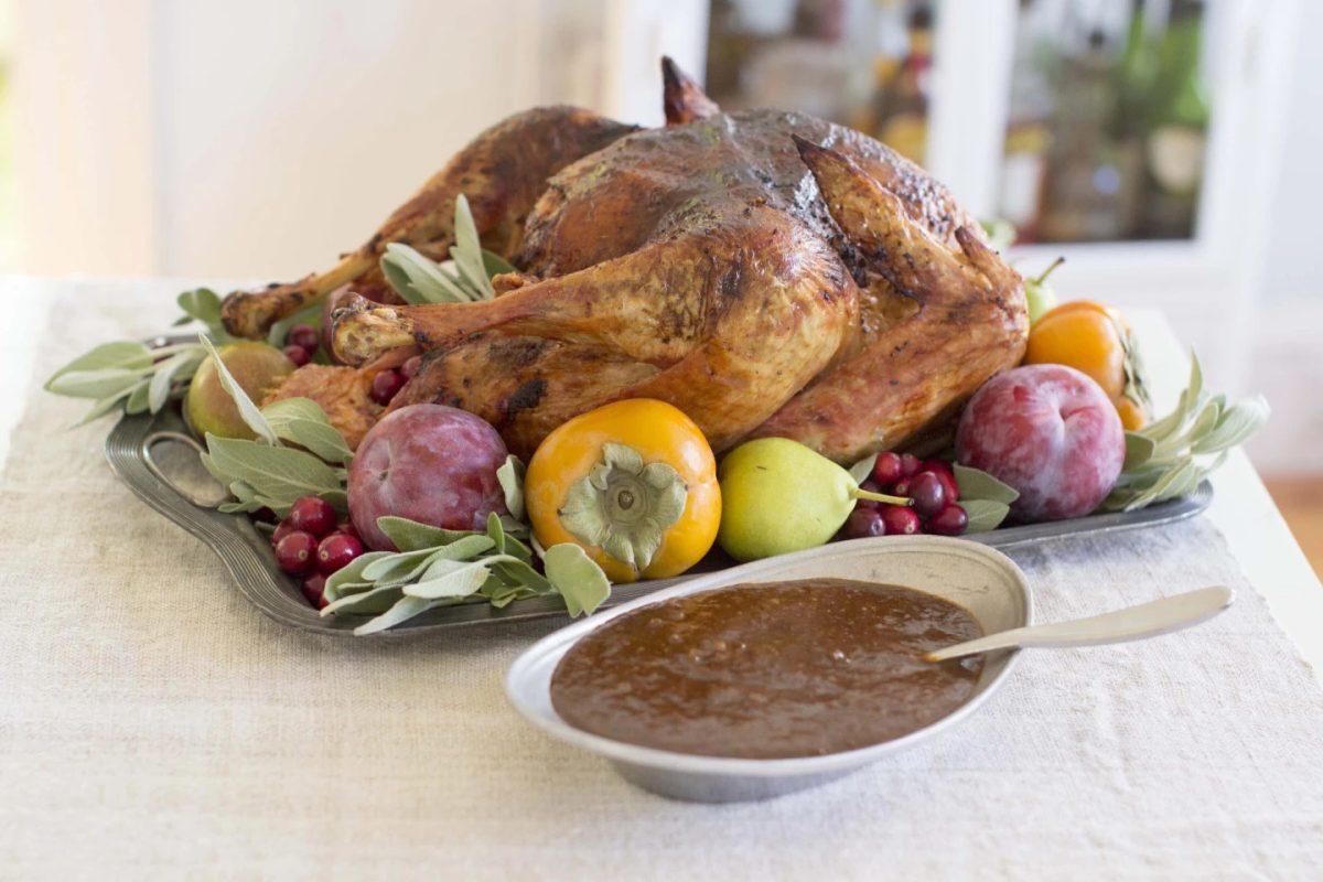 A barbecued spiced turkey appears in Concord, N.H., on Oct. 27, 2014.