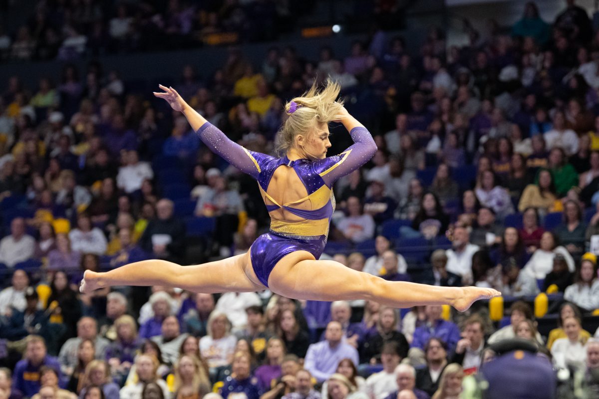 LSU gymnastics graduate student Sierra Ballard performs on the balance beam durinig LSU's 197.550-197.450 win against the Florida Gators on Friday, January 17, 2025 in the Pete Maravich Assembly Center in Baton Rouge, La.