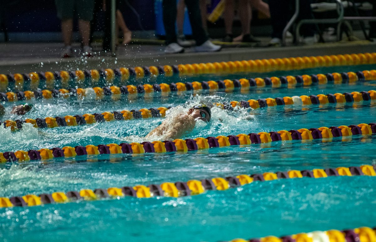 LSU swimming freshman Nikola Simic swims the Men’s 200 freestyle during a win against Delta State and Cincinnati on Saturday, Jan. 25, 2025, at the LSU Natatorium on West Chimes Street in Baton Rouge, La.