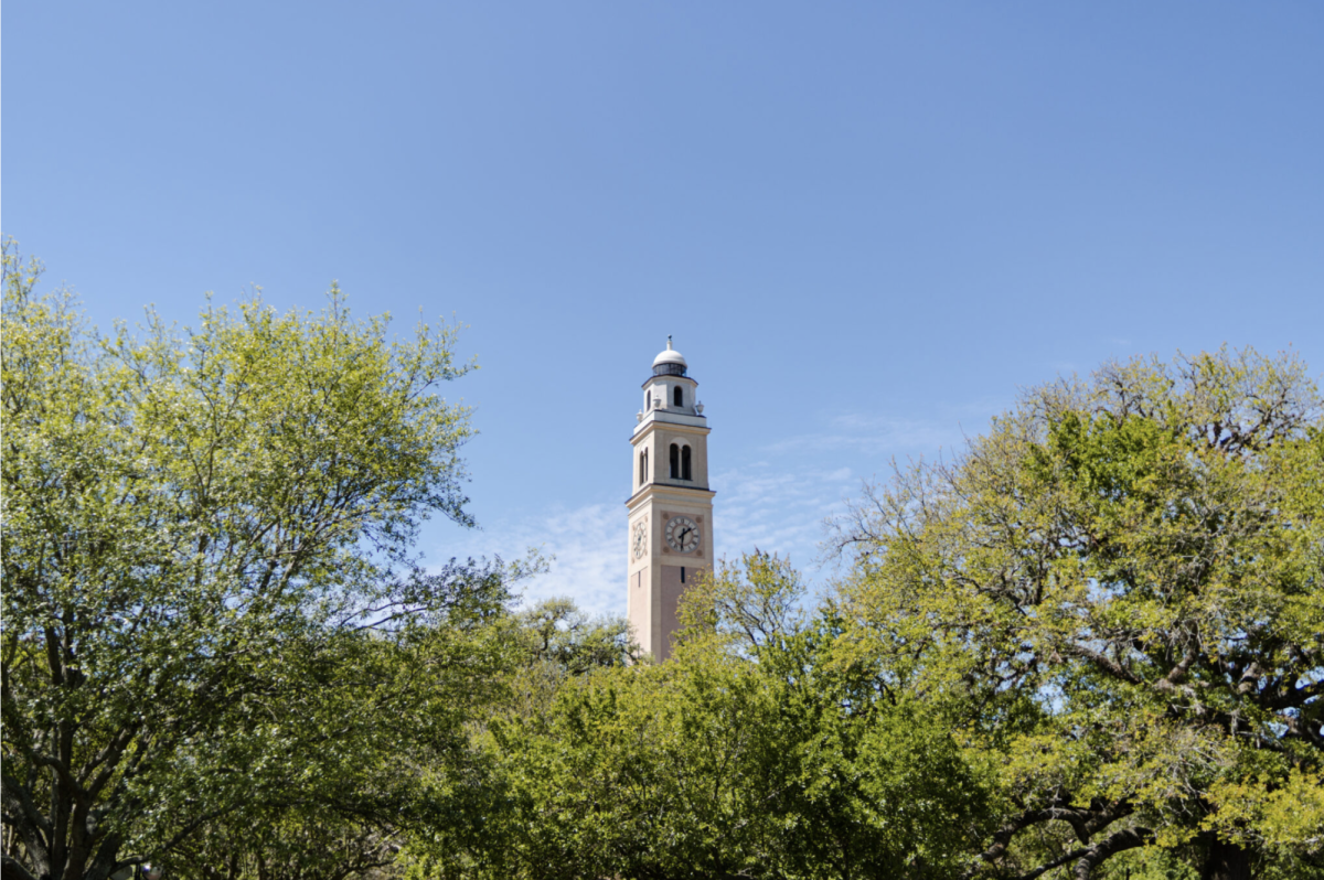 LSU’s Memorial Tower rises above the trees on Monday, March 20, 2023, on Tower Drive in Baton Rouge, La.