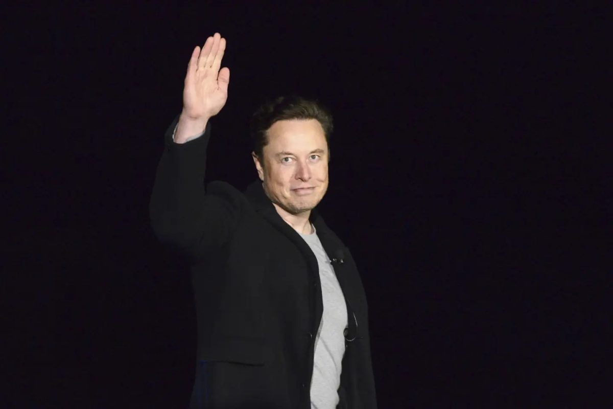 SpaceX's Elon Musk waves while providing an update on Starship, on Feb. 10, 2022, near Brownsville, Texas.