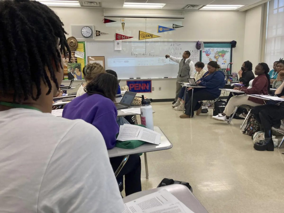 Emmitt Glynn teaches AP African American studies to a group of students on Monday, Jan. 30, 2023 in Baton Rouge, La.