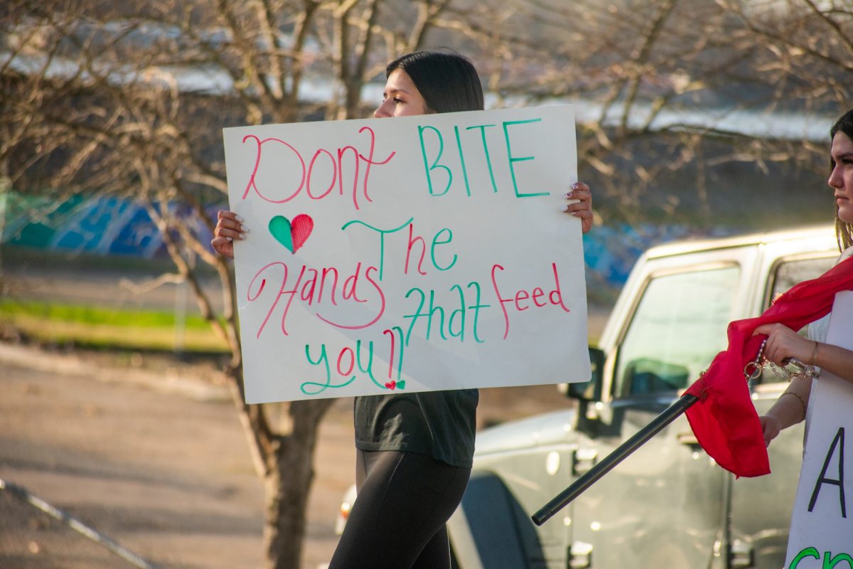 A protester lifts a sign against to mass deportation Sunday, Feb. 2, 2025, at Convention Street and River Road in downtown Baton Rouge, La.