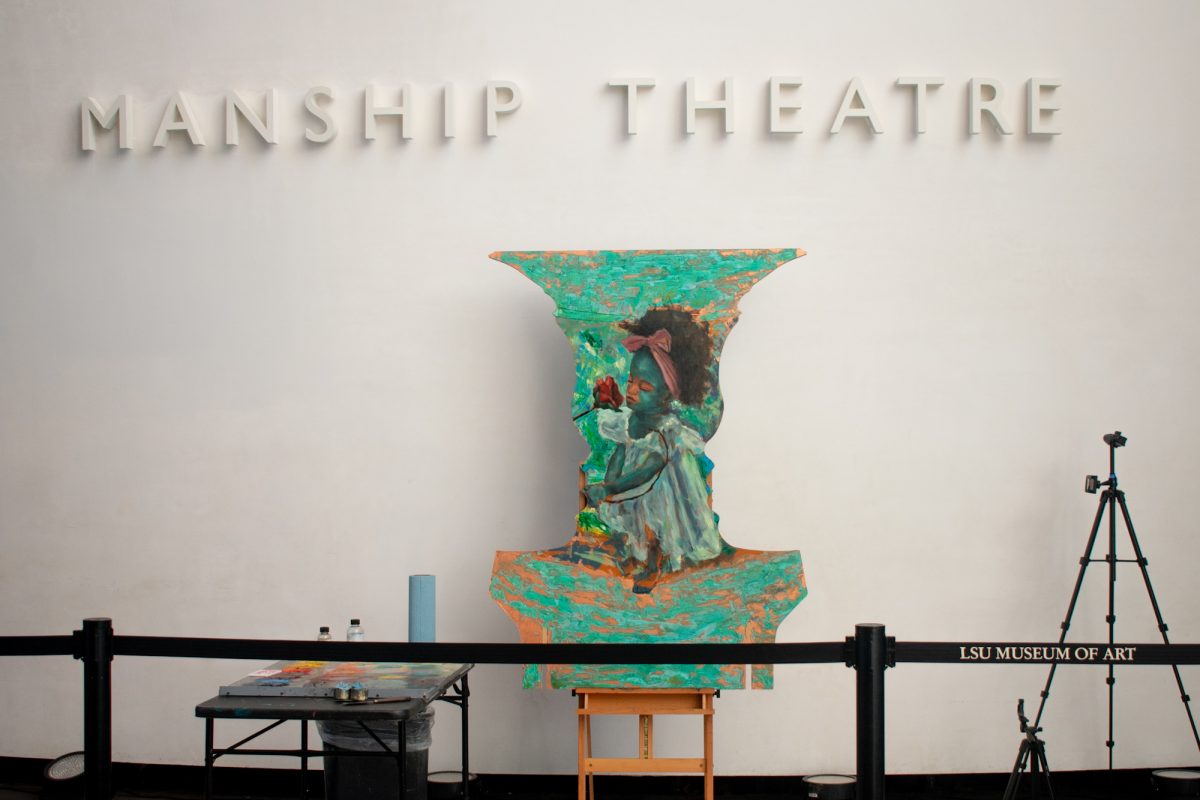 Artist Mike Weary’s portrait of his daughter sits on display, Sunday, Feb. 2, 2025, during the Black History Month celebration at the LSU Museum of Art in Baton Rouge, La.