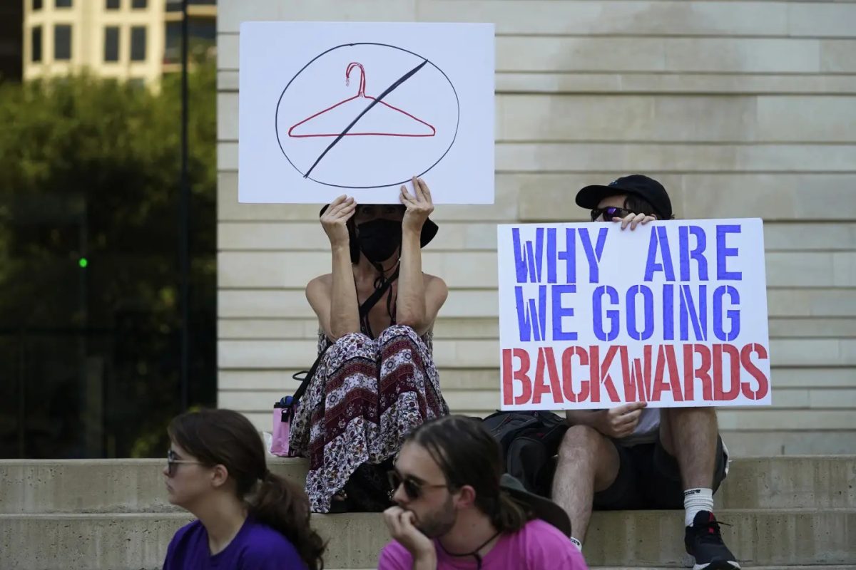 Demonstrators gather at the federal courthouse following the Supreme Court's decision to overturn Roe v. Wade, June 24, 2022, in Austin, Texas.