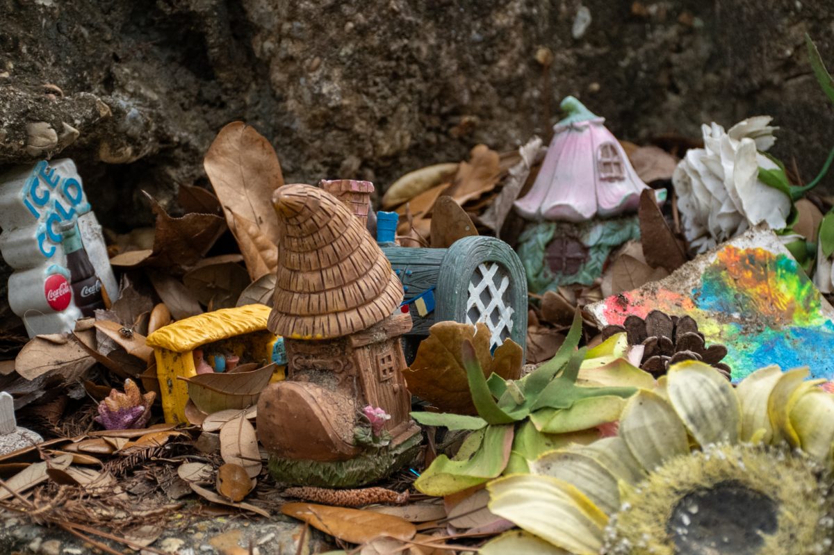 Various small items sit on Friday, March 7, 2025 near the Greek Amphitheater in Baton Rouge, La.