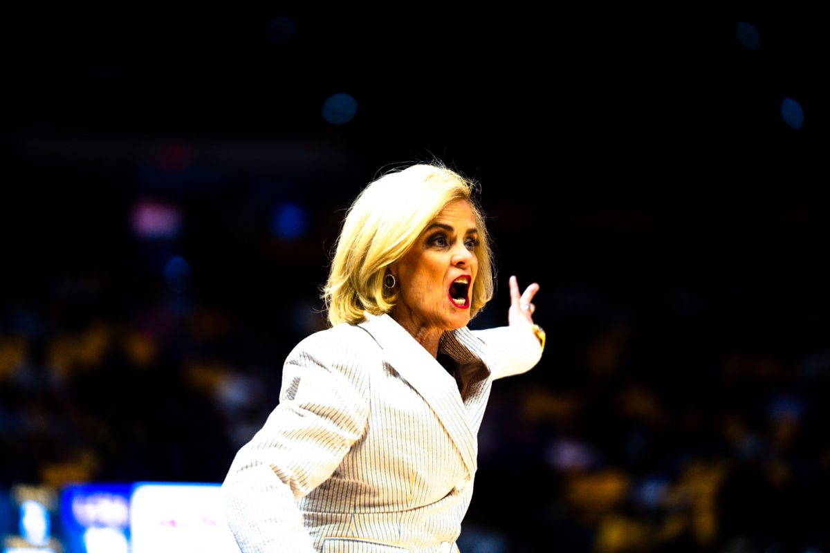 LSU women's basketball head coach Kim Mulkey coaches her team on Sunday, Mar. 2, 2025, during No. 7 LSU loss against Ole Miss at the Pete Maravich Assembly Center on N stadium drive in Baton Rouge, La.