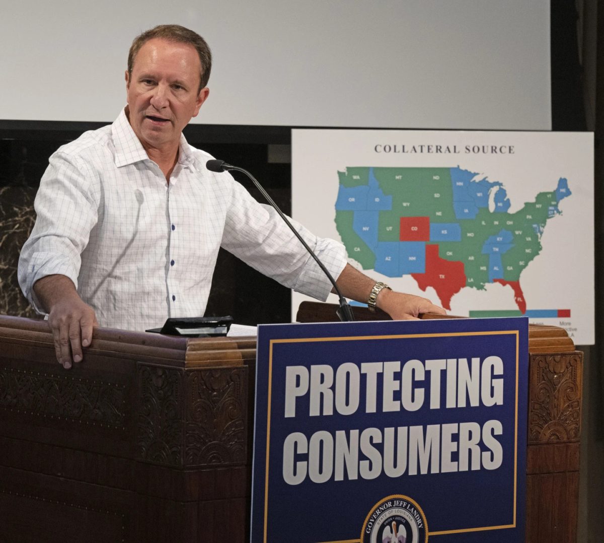 Louisiana Governor Jeff Landry speaks during a press conference Tuesday, June 18, 2024, at the Louisiana State Capitol in Baton Rouge, La.