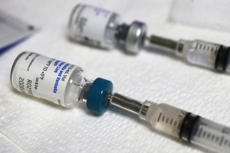 Measles and tetanus vaccine vials are ready to be administered at the Dallas County Health & Human Services immunization clinic in Dallas, on March 8, 2019.