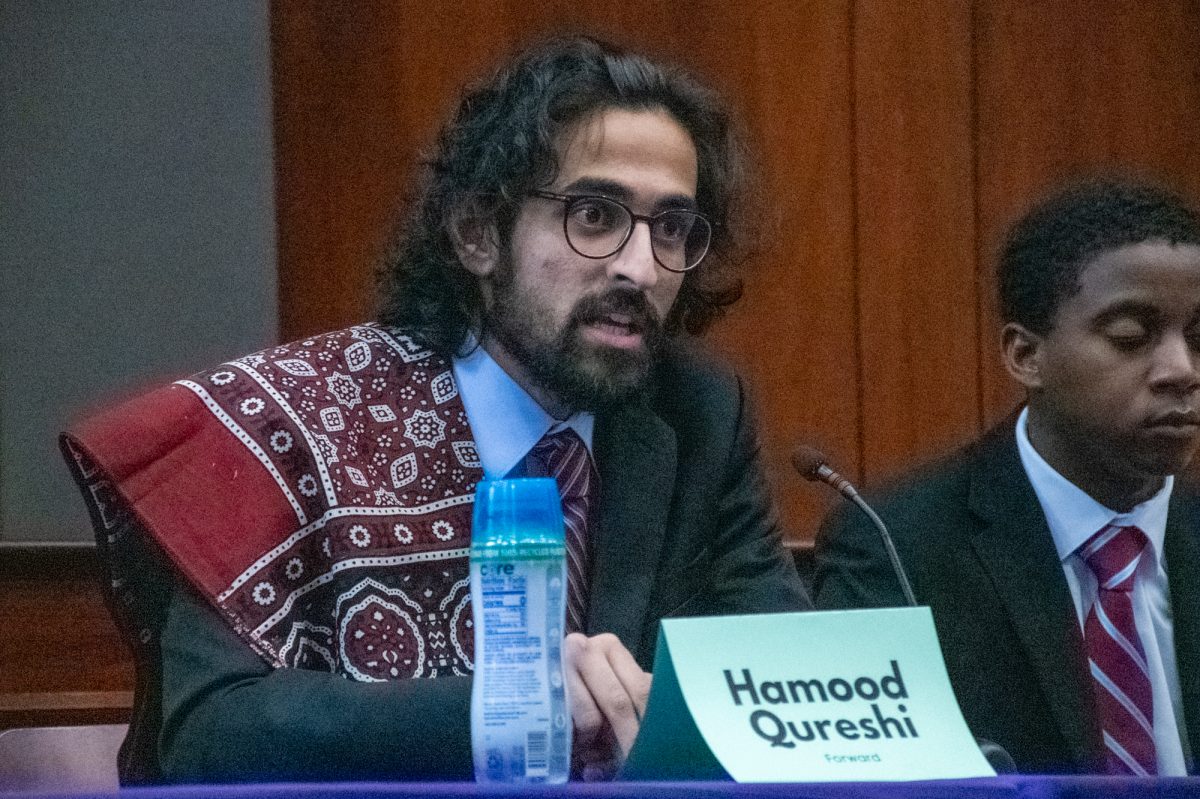 Hamood Qureshi speaks during the Student Government Multicultural Debate on March 19, 2025, in the LSU Law Center in Baton Rouge, La.