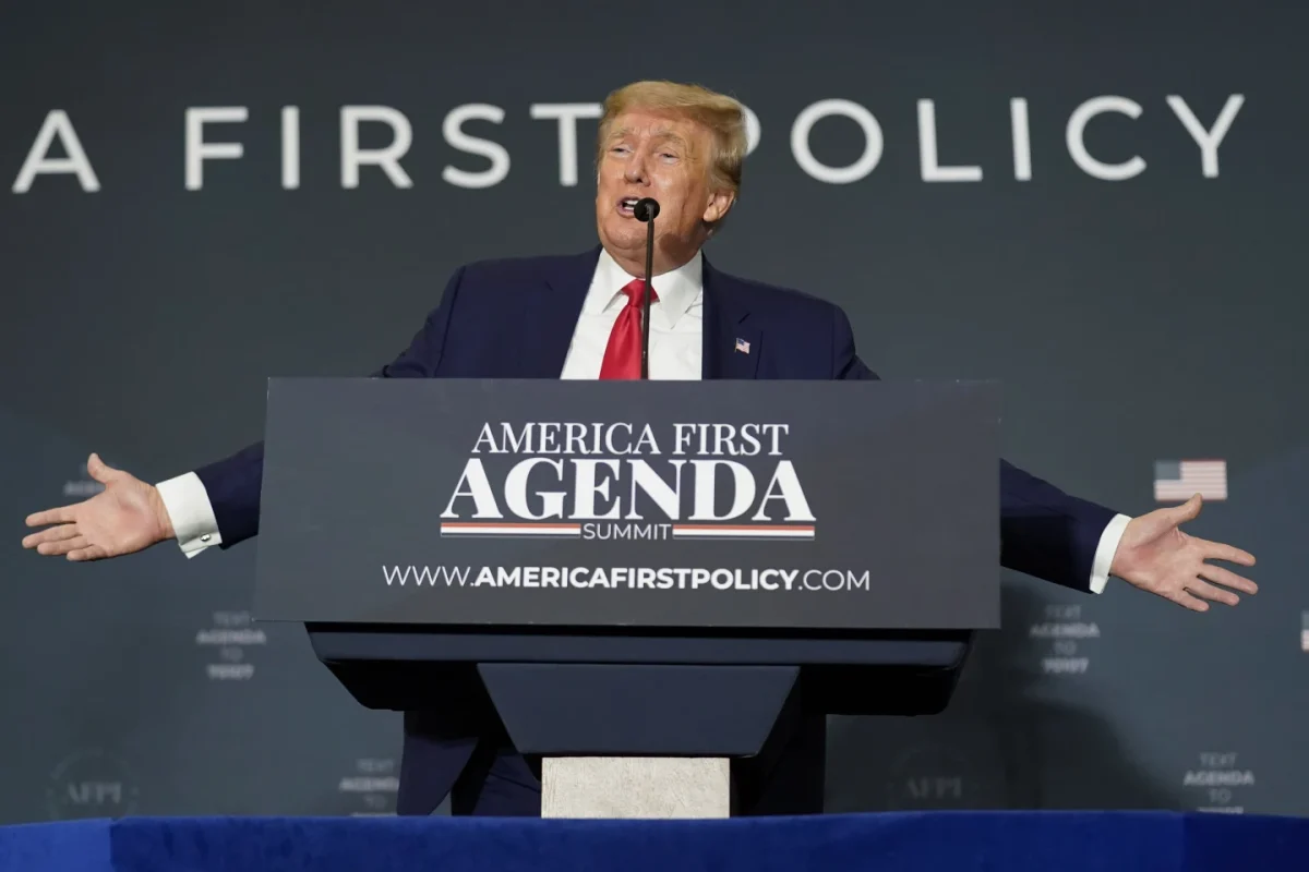 President Donald Trump speaks at the America First Policy Institute agenda summit on July 26, 2022.