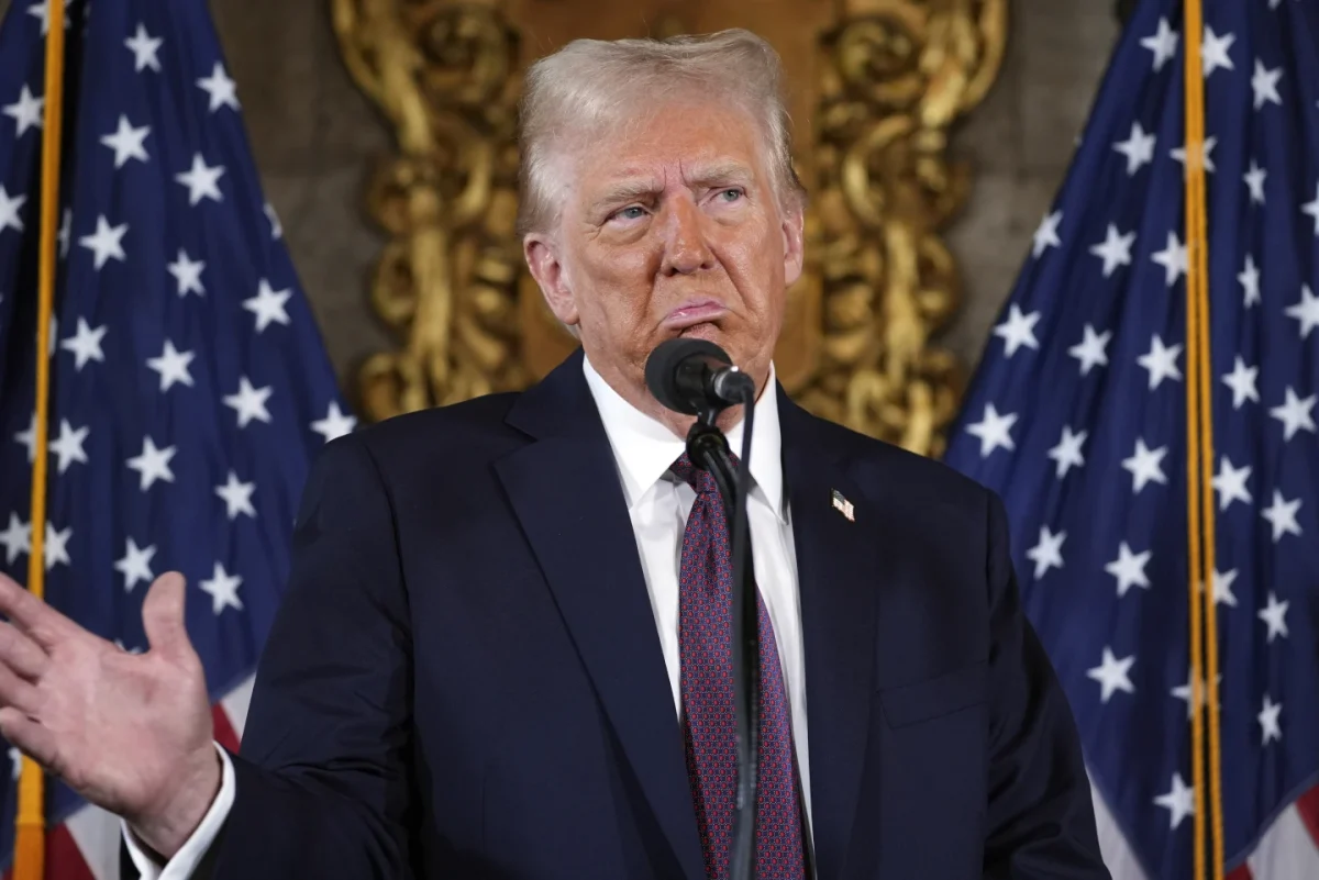 President Donald Trump speaks during a news conference at Mar-a-Lago, Tuesday, Jan. 7, 2025, in Palm Beach, Fla.