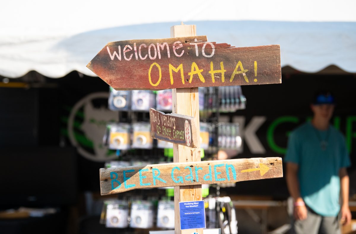 A sign stands Thursday, June 12, 2025, on Mike Fahey Street in Omaha, Ne.