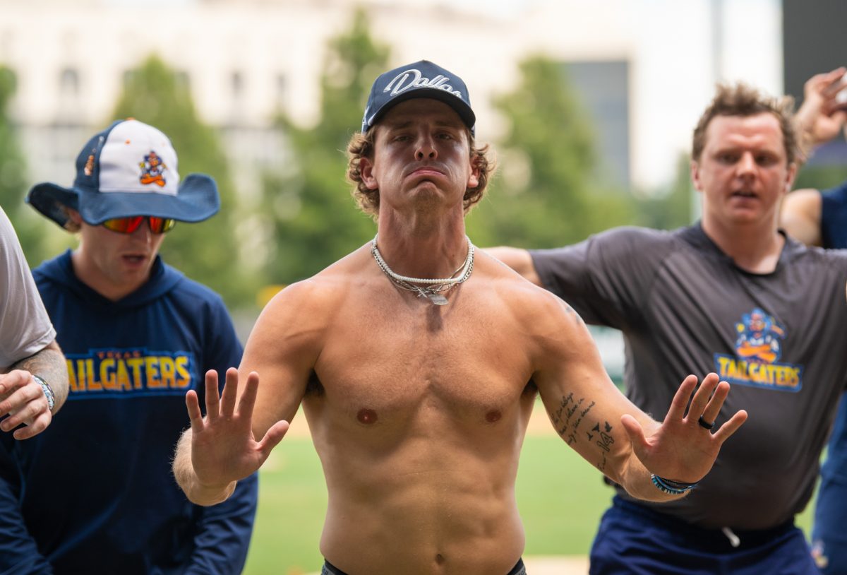 Banana Ball players practice before the matchup between the Texas Tailgaters and the Party Animals Saturday, Aug 9, 2025, at Alex Box Stadium in Baton Rouge, La.