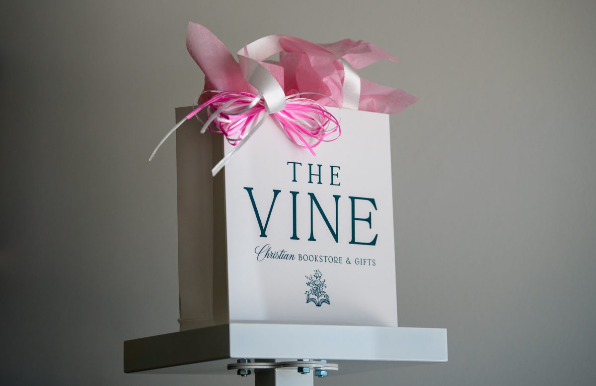 A gift bag sits atop a display Saturday, Aug 2, 2025, at The Vine on Perkins Road East in Baton Rouge, La.
