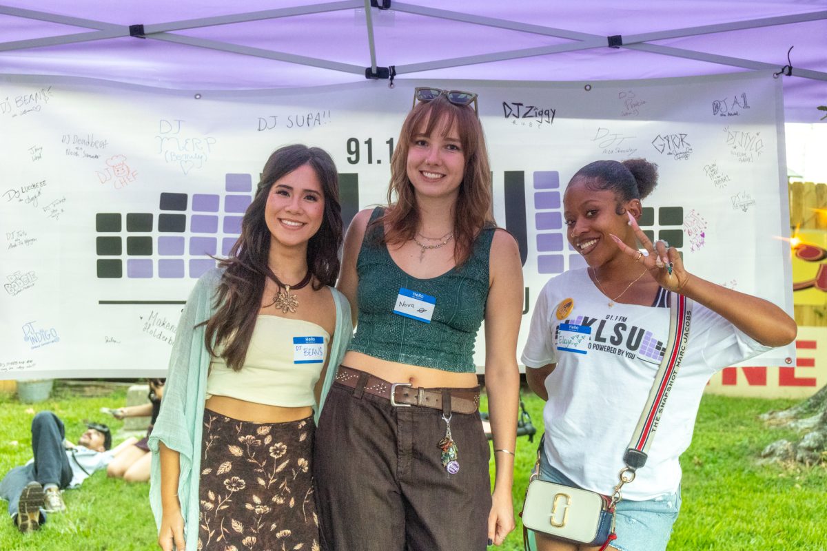 KLSU DJs smile Friday, Oct. 3, 2025, at Beauvoir Park in Baton Rouge, La.