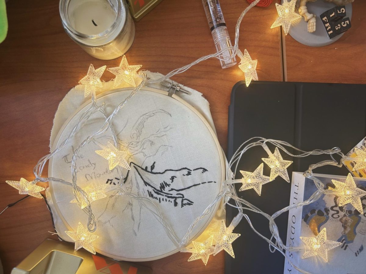 A "Hobbit"-themed embroidery in progress.