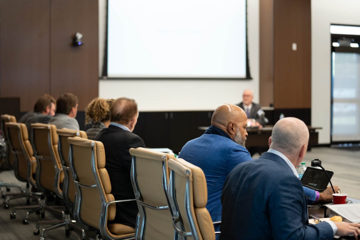 The LSU comittee listens to a candidates answers on Wednesday, Oct. 29, 2025 at the Foundation Center in Baton Rouge, La.