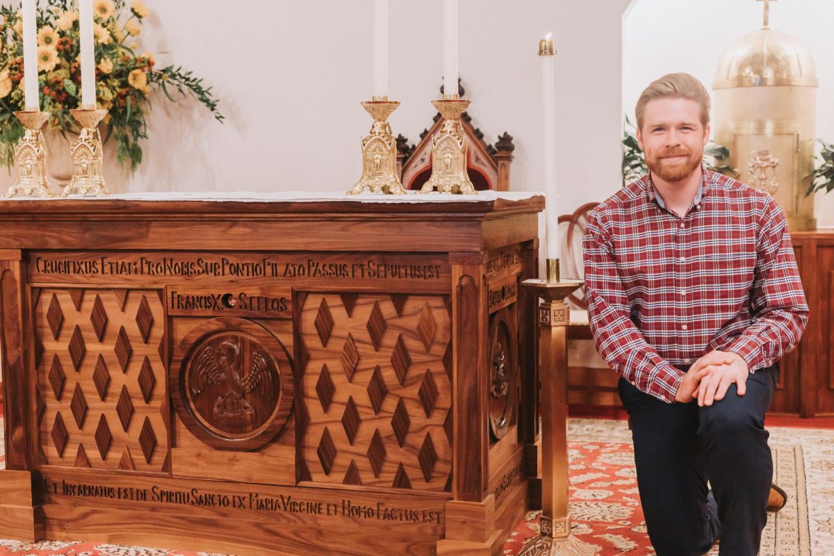 An altar Coleman carved for Our Lady of Mount Carmel in October 2024. (courtesy of Katie Hamilton Photography)