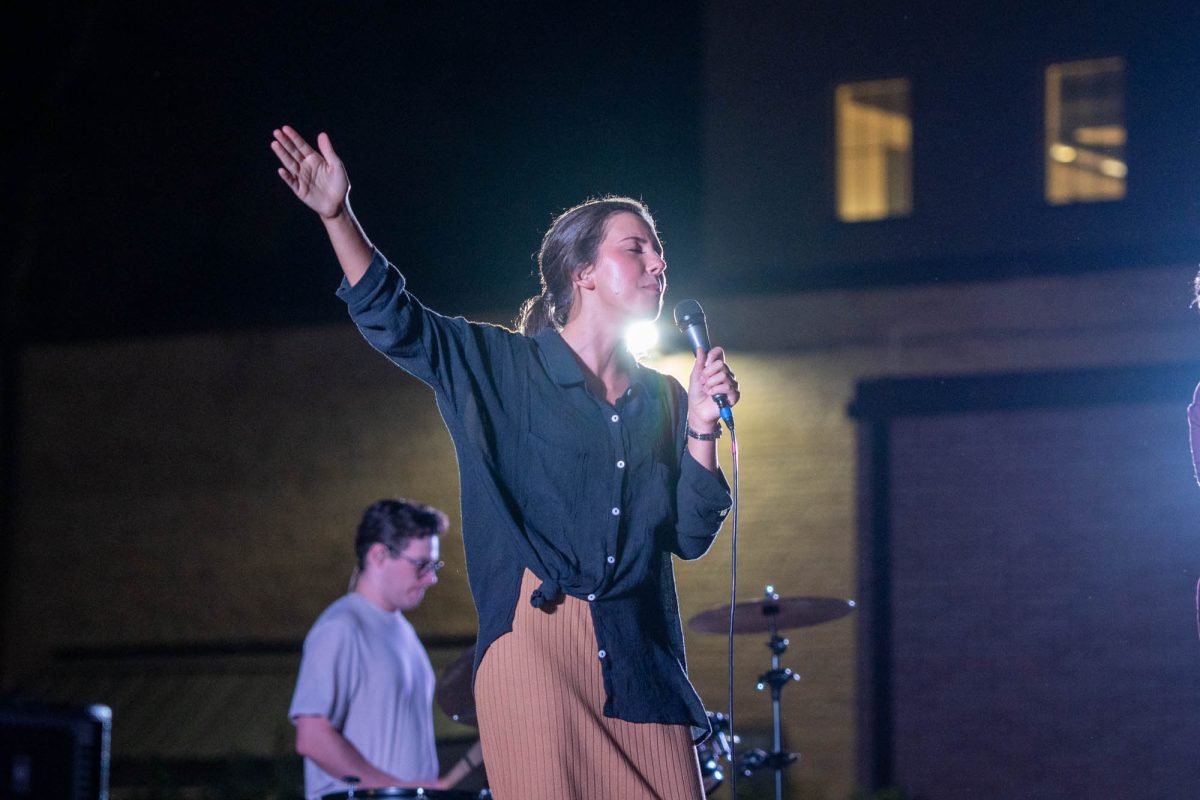 Heaven CLTV singer Hannah Lafargue sings during The Movement worship night Friday, Nov. 7, 2025, at the Greek Amphitheater in Baton Rouge, La.