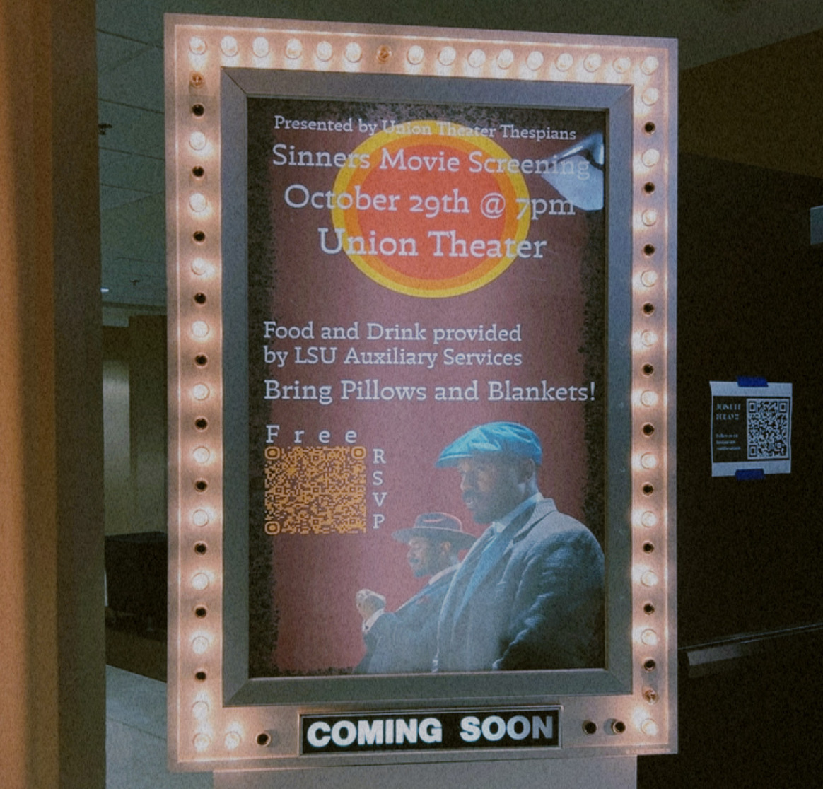 A promotional poster for Union Theatre Thespian's showing of "Sinners."