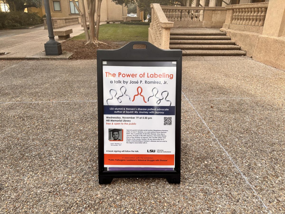 A sigh outside of Hill Memorial Library promoting José P. Ramirez, Jr.'s talk on Wednesday, Nov. 19.
