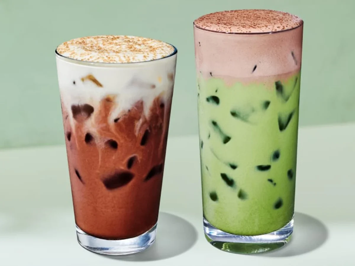 Starbucks' new Iced Dubai Chocolate Mocha and Iced Dubai Chocolate Matcha (via Starbucks)