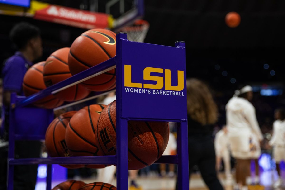 Basketballs sit on the side on Thursday, Nov. 6, 2025, before LSU’s 115-26 win against Southeastern Louisiana in the Pete Maravich Assembly Center in Baton Rouge, La.