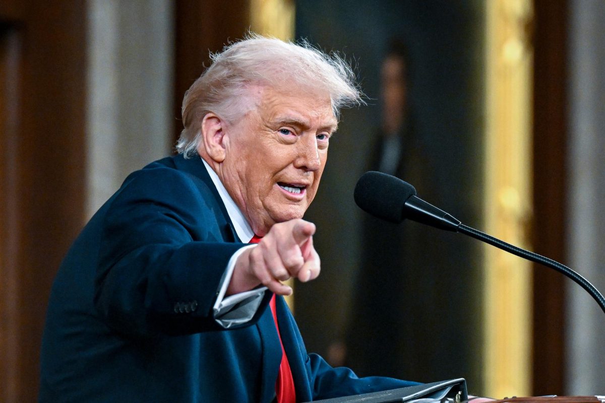 President Donald Trump delivers the State of the Union address to a joint session of Congress in the House chamber at the U.S. Capitol in Washington, Tuesday, Feb. 24, 2026. (Kenny Holston/The New York Times via AP, Pool)