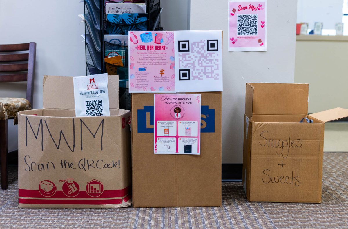 The Valentines donation bin sits Thursday, Feb. 12, 2025, at the Women's Center in Baton Rouge, La.
