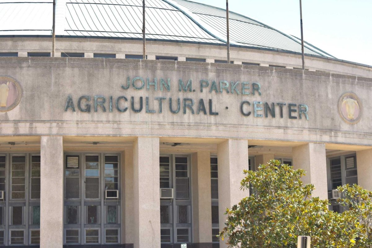 The John M. Parker Agricultural Coliseum sits Friday, April 1, 2022, on LSU Avenue in Baton Rouge, Louisiana.