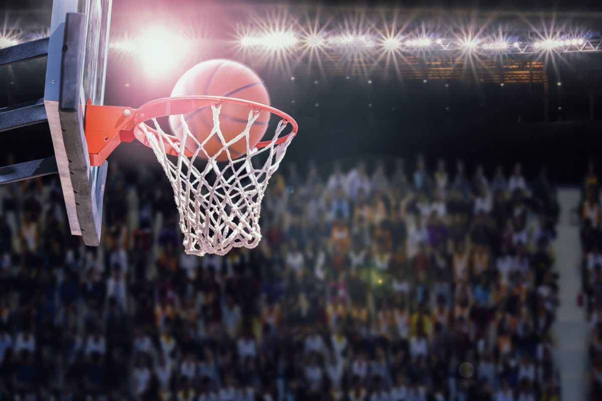 Low Angle View Of Basketball In Hoop