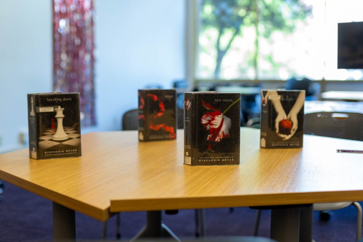 Twilight books sit Tuesday, March 24, 2026, at the LSU Main Library in Baton Rouge, La.