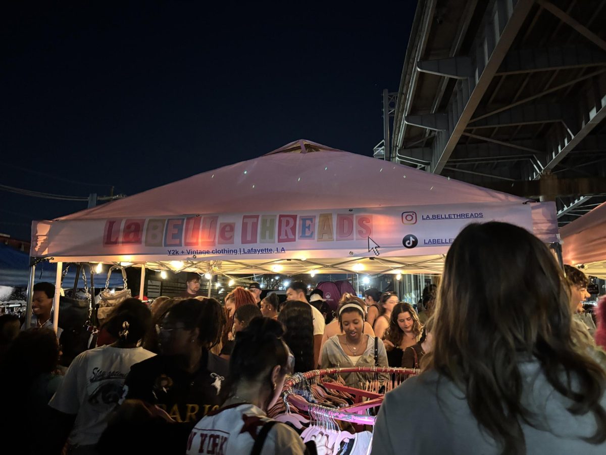 LaBelleThreads booth at Thrift-Yard, hosted by Brickyard South Bar + Patio, under the Horace Wilkinson Bridge on Feb. 28, 2026 in Baton Rouge, La.  