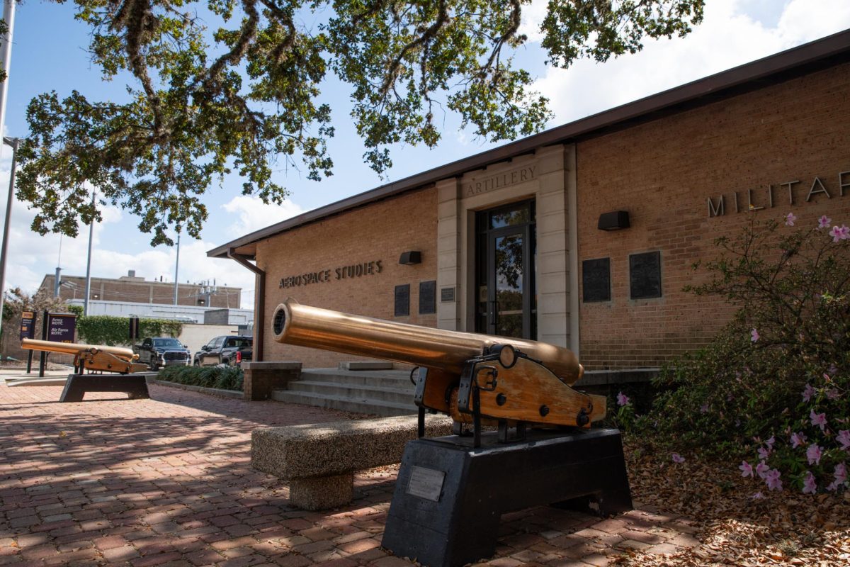 Cannons sit outside the Military Science Building on Tuesday, March 3, 2026, on LSU’s campus in Baton Rouge, La.
