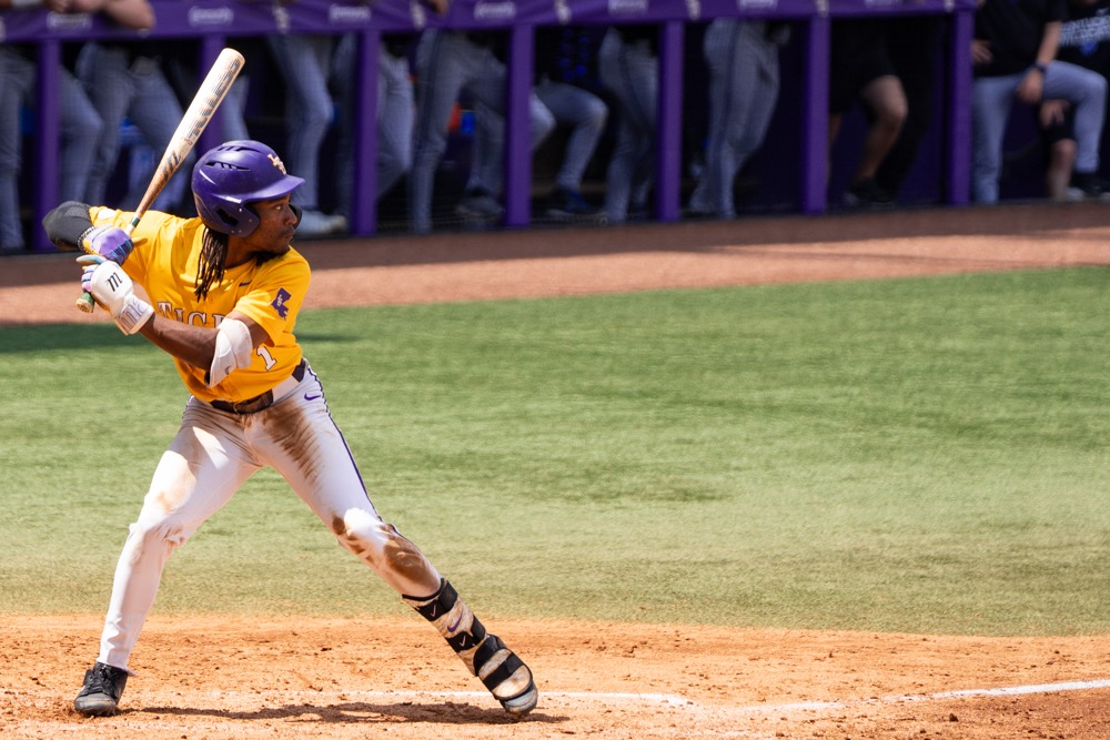 LSU baseball senior outfielder Chris Stanfield (1) stands at the plate during the Tigers' 17-10 victory vs. Kentucky Sunday, March 29, 2026, at Alex Box Stadium in Baton Rouge, La.