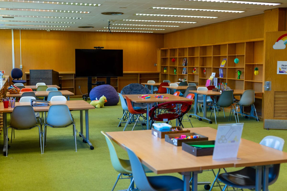 The relaxation room sits Monday, April 27, 2026, on the second floor of the LSU Main Library in Baton Rouge, La.