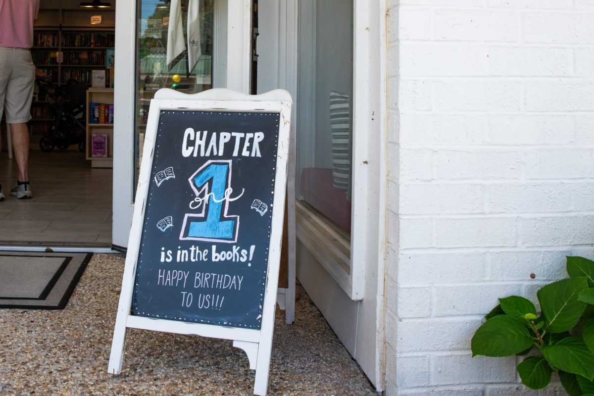 A chalk sign sits outside TBR Books & Tea on Saturday, April 11, 2026, on Highland Road in Baton Rouge, La.