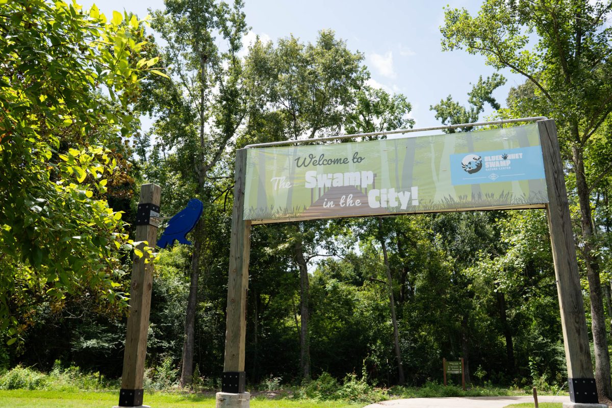 The entrance sign Friday, July 17, 2026, at the Bluebonnet Swamp in Baton Rouge, La.